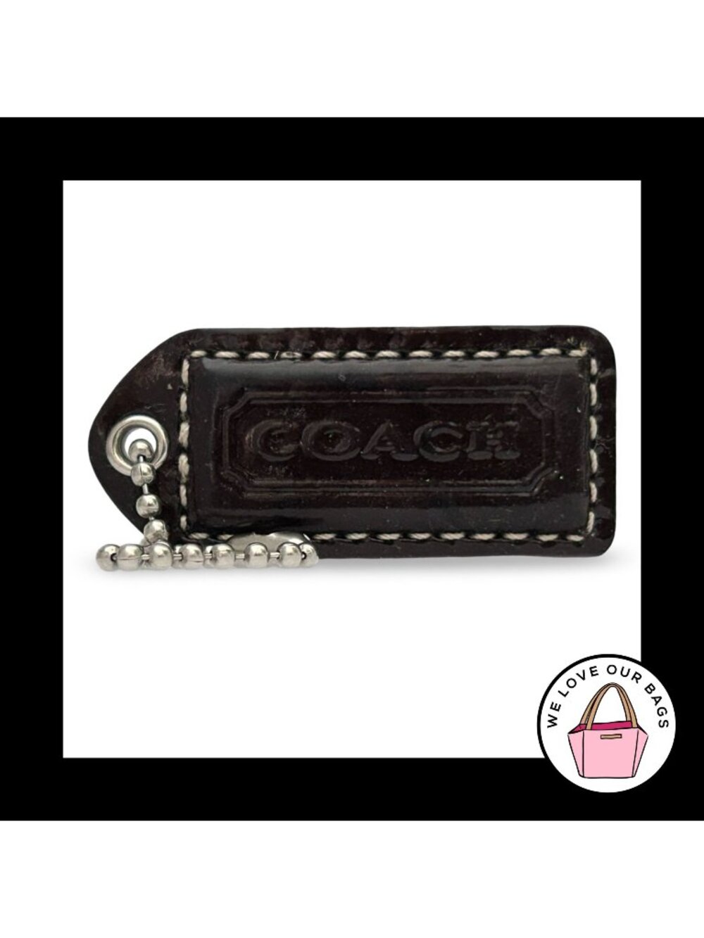 COACH Y2K VINTAGE Hang Tag 2" Brown Patent Leather Nickel Bag Charm Keychain Fob